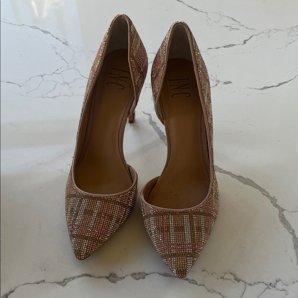 INC International Concepts Rose Gold Glitter Pointed-Toe Pumps